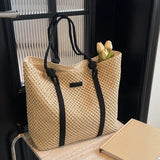 MQTIME  -  Summer Woven Straw Tote Bag Casual Beach Vacation Women Shoulder Bags Large Capacity Female Handbags Solid Color