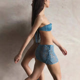MQTIME  -  Tube Top with Tie Half Skirt Set 2025 Spring New Resort Style Cut Out Short Skirt Three Piece Set