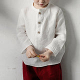  MQTIME  -  Casual Daily Cotton And Linen Children's Shirt Autumn New Retro Mori Buttons Long-Sleeved Shirts Boys And Girls Clothing