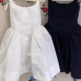 MQTIME  -  Fashion Baby Girl Princess Cotton Strap Dress Toddler Child Suspender Vestido Black White Solid Color Summer Baby Clothes 2-12Y