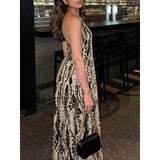  MQTIME  -  Women's Elegant Backless Animal Print Dress Casual Sleeveless Flowing Robe Summer Holiday Beach Wear New Fashion