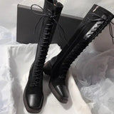 MQTIME  -  Retro Women Knee High Boot Fashion Self Cultivation Knight Boots for Woman Luxury Suede Platform Boot Designer Shoes Botas Mujer