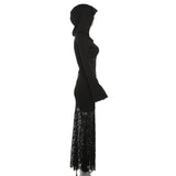 MQTIME  -  Fall 2025 New Women's Solid Color Slim High Waist Street Fashion Hooded Long Sleeve Dress
