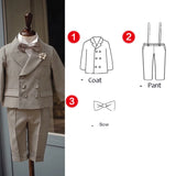 MQTIME  -  Khaki Boy Suit Wedding Tuxedo Kid Jacket Set Baby Blazer Pants 3 Piece Set 1-4 Years Old Custom Clothes Birthday baptism Dress
