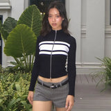  MQTIME  -  Casual Slim Contrast Cardigan Women Full Sleeve Stand Collar Zipper Short Sweaters Female 2026 Spring Summer Cardigans Lady New