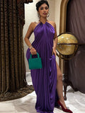 MQTIME  -  Puss Elegant Ruched Halter Dress Woman Sexy Sleeveless Summer Trend Silky Skinny Gown Robe Vacation Banquet Party Vestidos