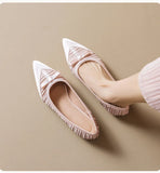MQTIME  -  Fashion Satin Bowknot Pleated Designer Women Pumps Elegant Pointed toe Low Heeled Shallow Spring Summer Office Lady Dress Shoes