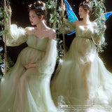 MQTIME  -   Photography Props  Forest Green Fairy Maternity Dresses for Photo Shoot Pregnancy Dress Pregnant Elegant Studio Prop