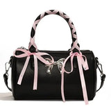  MQTIME  -  Korean-style Cute Pink Straps Pu Leather Kawaii Bow Large-capacity Storage Bag Handbag Crossbody Bags Woman Bag Purse