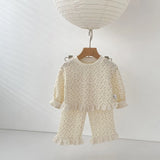 MQTIME  -  Spring New Baby Long Sleeve Clothes Set Girls Waffle Lace Sweatshirt + Lace Trousers 2pcs Suit Toddler Loose Floral Outfits
