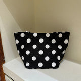  MQTIME  -  Kawaii Light Blue Polka Dot Canvas Tote Bag Women Small Thin Strap Shoulder Bag Casual Daily Shopping Mini Handbag