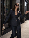  MQTIME  -  Women Denim Jacket Pants Sets Long Sleeve Blazer Coat Strapless Vests Straight Trousers Jeans Fashion High Street Outfit