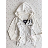 MQTIME  -  Fashion Casual Loose Zip Up Hoodie Thin Jacket American Vintage Number Print White Hooded Sweatshirt Top