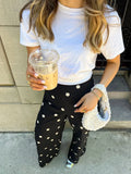 MQTIME  -  Women's Fashion Polka Dot Wide Leg Pants High Waist Flare Hem Commuting Casual Streetwear Trousers New Women Pants