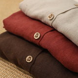 MQTIME  -  Retro Ramie Long-Sleeved Children's Cardigan Solid Color Button-Down Coat Autumn Winter Casual Lantern Sleeve Shirt Jacket
