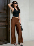 MQTIME  -  High Waist Silk Satin Wide Leg Pants Straight Cut Women's Premium Quality Trousers Drapey Elegant Fashionable Spring