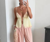 MQTIME  -  Women's Lace Patch Strap Shorts Set Backless Slim Shoulder Strap Top Y2k Elastic Waistband Shorts Suit Summer Vacation Sexy Wear