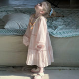 MQTIME  -  Spring Children Toddler Girls New Elegant Lace Dress Sweet Princess Solid Color Cotton Long Dress Kids Baby Ruffle Dress