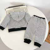 MQTIME  -  Autumn new baby clothing, 0-3 year old male and female babies, two-piece striped hooded long sleeved zipper jacket+pants set
