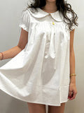 MQTIME  -  Summer Korean Peter Pan Collar Puff Sleeve High Waist Loose Solid All Match Short Woman Dress
