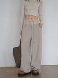 MQTIME  -   New Women American Color Block Yoga Pants Draped Loose Slim Wide Leg Straight Floor-Length Casual Outdoor Trousers