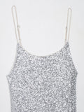  MQTIME  - Silvery Sequin Fashion Long Dress Women's Backless Slim High Waist Patchwork Elegant Party Dress Female Glitter Maxi Dress