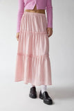 MQTIME  -  Low Waist Plain Skirts Low Waist Layered Maxi Skirts Ruffled Candy Color Sweet A-line Skirt Macaron Color Soft Skirt