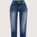  MQTIME  -  Women's dark blue slim fit elastic low waist classic style fashionable women's denim trousers