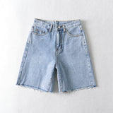 MQTIME  -  Women High Waist Wide Leg Denim Shorts Tassel Summer Fashion Streetwear Casual Solid Color Female Loose Straight Jeans
