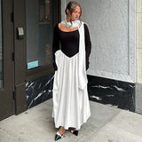 MQTIME  -  Fashion Autumn and Winter New Women's Fashion Contrast Sexy U-neck Long Sleeves Waist Big Swing Dress for Women