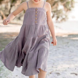  MQTIME  -  100% Cotton Double Crepe Straps Dress Girls Summer New Beach Vacation Style Splicing Ruffled Sleeveless Cake Dresses