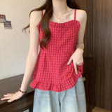 MQTIME  -   Mushroom edge versatile rose red cute chubby sister camisole tank top large women's shirt M-4XL 100kg Y2K