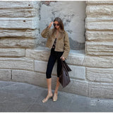 MQTIME  -  Chic Suede Short Jacket Woman Lapel Zipper Pocket Long Sleeves Solid Coats 2025 Autumn Casual Streetwear Lady New In Jackets