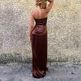 MQTIME  -  Strapless Ruffle Edge Solid Color Casual Long Dress Backless Street Swing Women's Summer Dress Club Party Hollow Out Sexy Dress