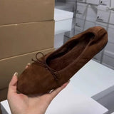 MQTIME  -  Fleece Women Ballet Flats for Women Casual Streetwear Fluffy Winter Shoes Ladies Short Plush Bow Tie Elegant Warm Mary Janes