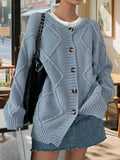 MQTIME  -  Autumn Winter Hot Sale Long Sleeve Wear Solid Color Quilted Sweater Loose Jacket Round Neck Wool Cardigan Women
