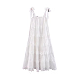 MQTIME  -  Elegant White Maternity Photoshoot Dress Tiered Lace Sleeveless Pregnancy Gown for Baby Shower and Maternity Photography