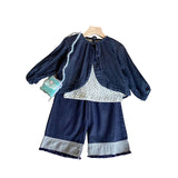 MQTIME  -  Spring Infant Baby Girls 3PCS Clothes Set Cotton Floral Print Slip Top Solid Drawstring Coat Spliced Loose Denim Pant Girl Suits