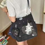  MQTIME  -  Korean Style Clear Window Pocket Tote Bag Women Star Pendant Large Capacity Daily School Handbags Fashion Shoulder Bags