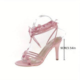 MQTIME  -  Luxury Bowknot Super High Heel Ankle Strap Sandals Women Summer Sexy Cross Strap Stilettos Sandals Woman Pink Wedding Shoes