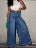 MQTIME  -  Vintage Blue Baggy Flared Jeans Women Y2k 2000s Wide Leg Denim Trousers Grunge Punk Oversized Casual Jeans Streetwear