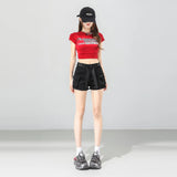 MQTIME  -  Y2K Green High Waist Cargo Denim Shorts Women with Belt Pocket Bodycon Summer Streetwear Hot Pants