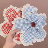 Mqtime Plaid Lace Flower Hair Scrunchies For Women Extra-Large Thick Elastic Fluffy Hair Ties Hair Ring Ponytail Holder Hair Accessorie