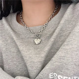 Mqtime Style Hyperbole Love Heart Pendant Necklaces Coldness Punk Neck Chains For Women Unisex Korean Fashion Jewelry Dancing