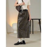 MQTIME  -  Pring PU Leather Split Loose Straight Leg Long Midi Skirt for Women