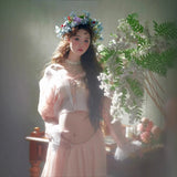 MQTIME  -   Women Elegant French Painting Style Maternity Dress for Photo Shoot Pregnancy Lace Top with Skirt 2pcs Dresses for Photography
