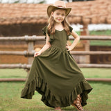 MQTIME  -  New Christmas Style Solid Color Ruffle Edge Irregular Skirt Lace Fly Sleeves Fashionable V-Neck Dress for Teenage Girls
