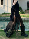  MQTIME  -  New Summer Style, Korean Design Sense, Niche and Irregular Fake Two-piece Mesh Patchwork Bodycon Skirt.