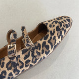 MQTIME  -  Leopard Print Mary Janes Shoes Women Buckle Strap Square Toe Vintage Flats Spring Autumn Elegant Heels Shoes Ladies Footwear