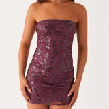 MQTIME  -  Women Beaded Mini Dress Sequin Embroidery Strapless Bodycon Dresses Ladies Sexy Off Shoulder Backless Glitter Mini Dress
